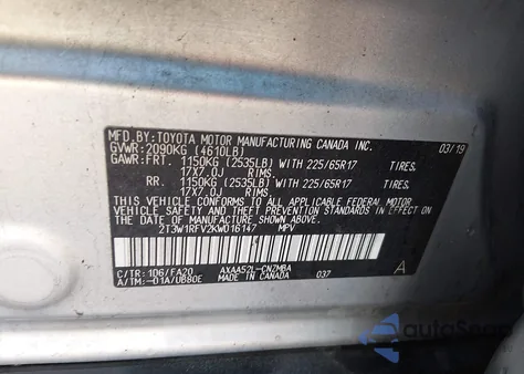 2019 Toyota Rav4 Xle from USA, damaged, VIN 2T3W1RFV2KW016147